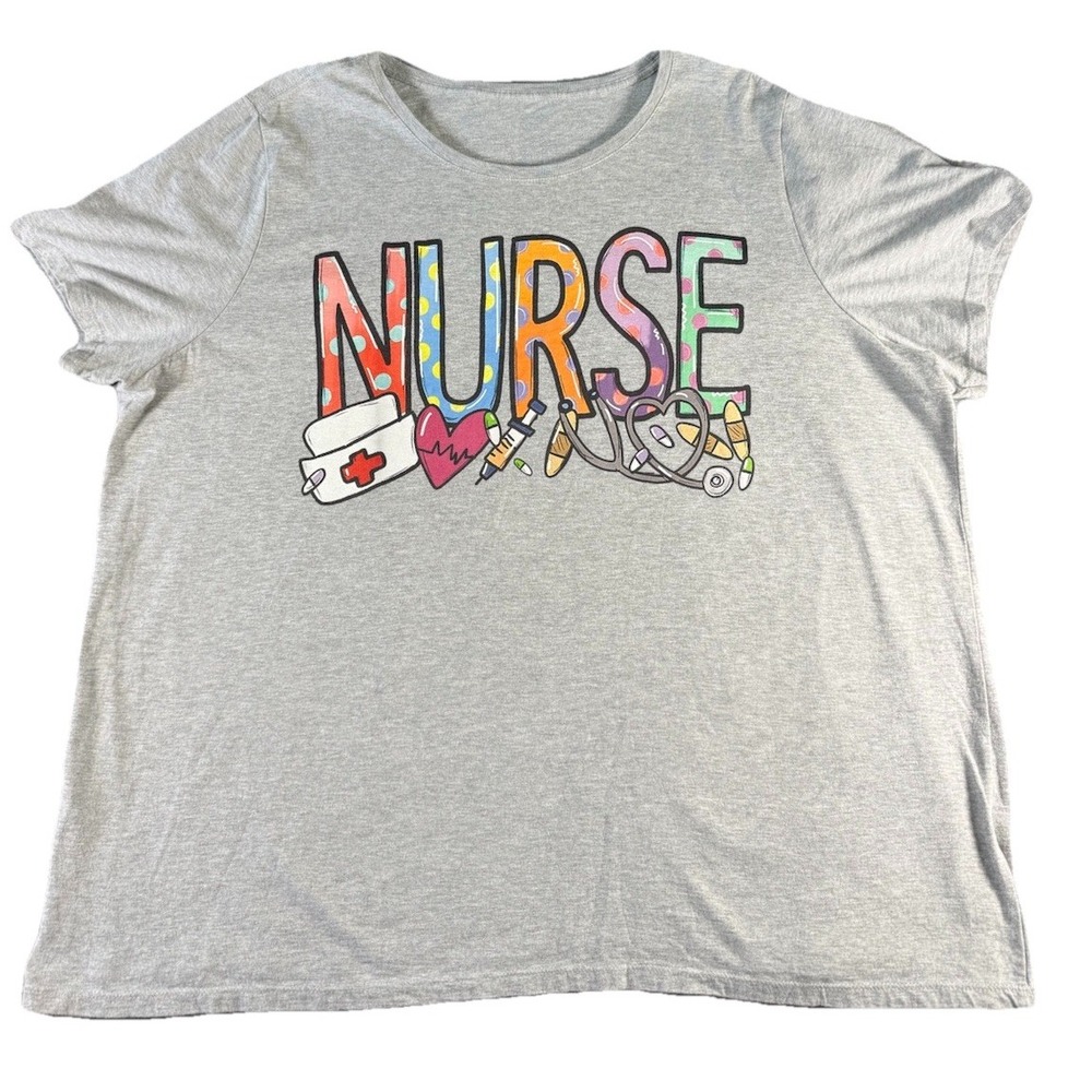 Nurse T-Shirt Women's 4XL Gray Short Sleeve Tee Gift For Nurses Nurse Life